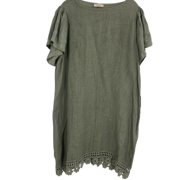Bellaumbra 100% Linen Sage Green Dress Made in Italy Size 1X Floral Crochet Hem - Picture 1 of 12